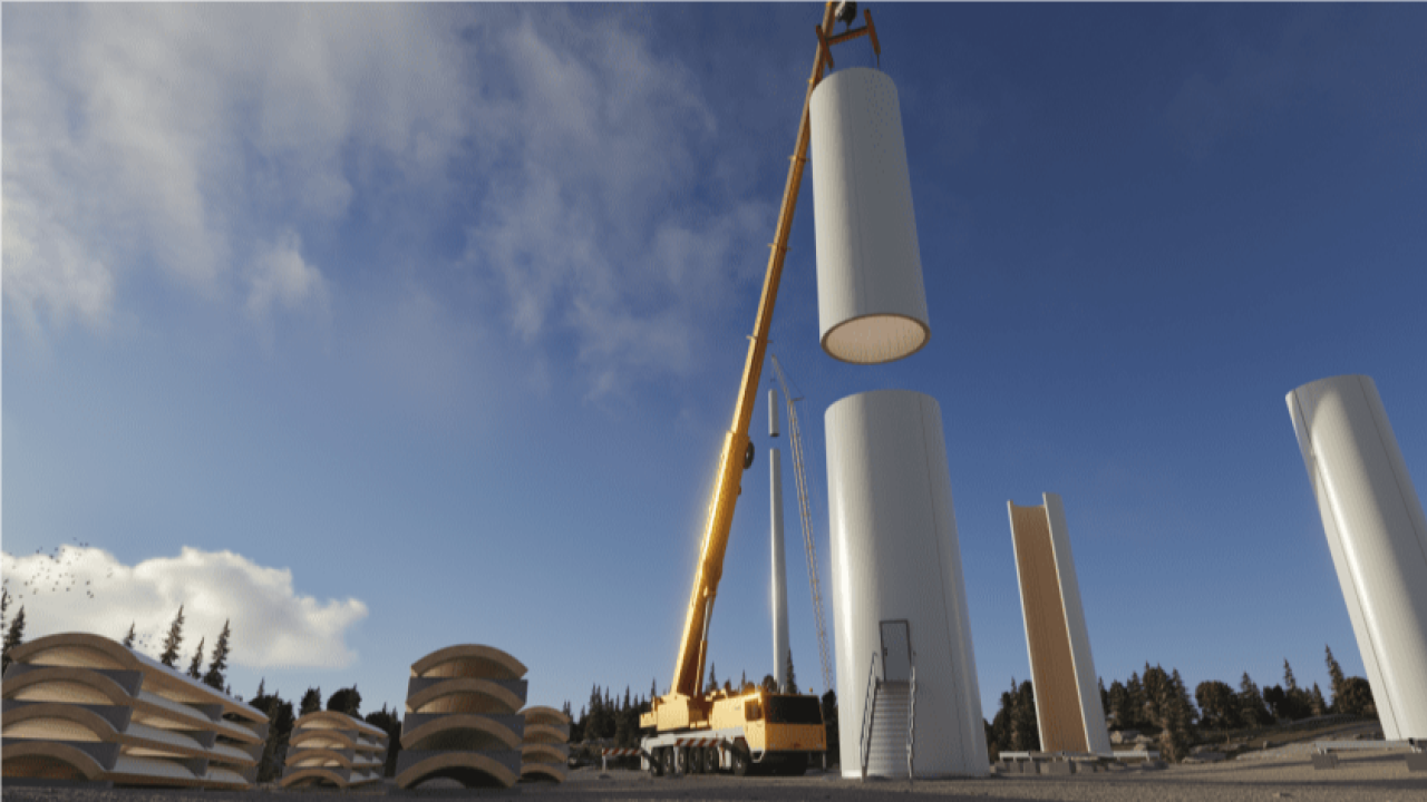Wind turbine tower made in wood